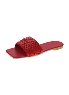 New Womens Slippers 2022 Summer One-Row Weave Lightweight Outside Wear Womens Style Casual Beach Shoes Synthetic Material Red