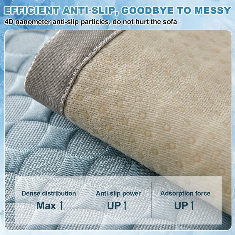 OTOB Cooling Couch Covers for 3 Cushion Couch Sofa Pet Friendly, Ice Silk Fabric Washable Non Slip Sectional Sofa Protector Cooling Mat, 3D Structure Breathable Dog Sofa Cover (ICY Blue, 35.4"x82.7") - Image 5