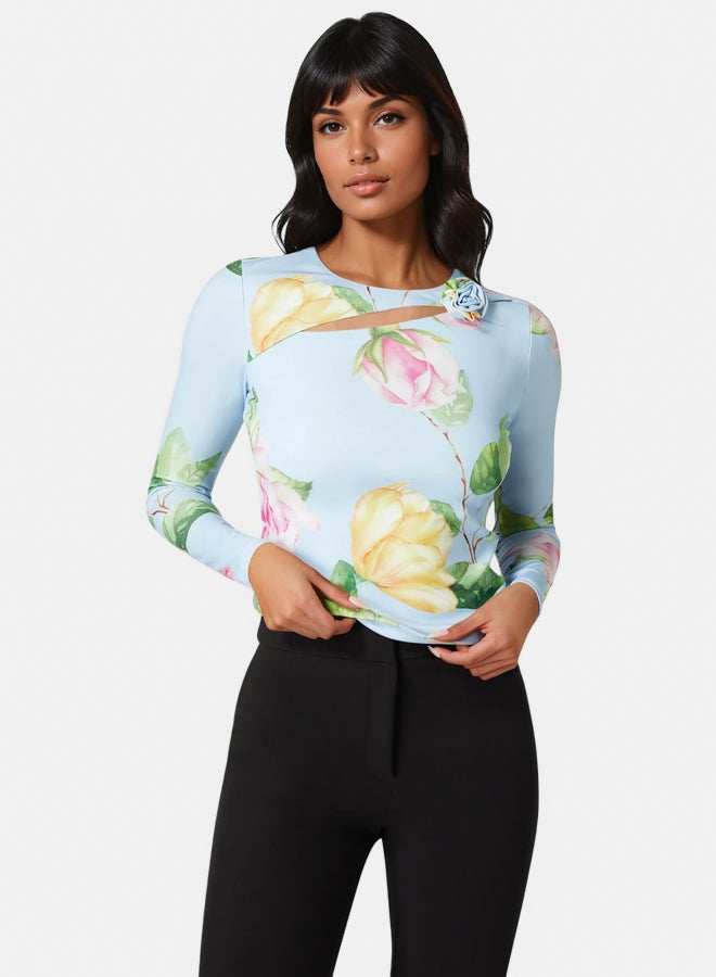 bebe Cut Out Flower Long Sleeve Top - Image 1