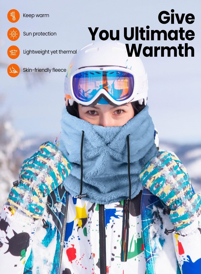 Liitrsh 2 Pcs Balaclava Fleece Ski Mask Winter Sherpa Hood Drawstring Face Mask Men Women for Ski Snowboard Motorcycle Ride(Light Gray, Light Blue) - Image 4