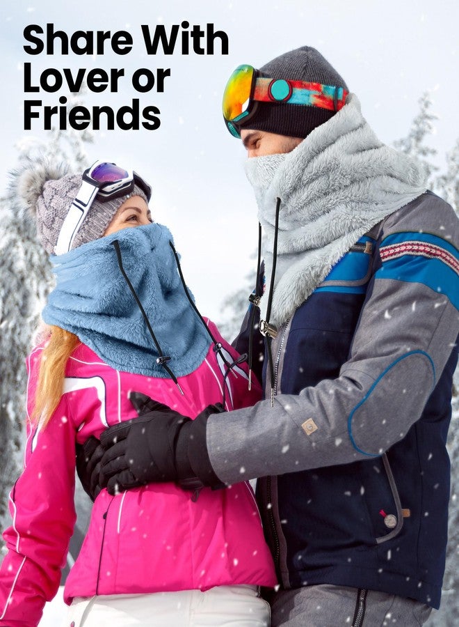 Liitrsh 2 Pcs Balaclava Fleece Ski Mask Winter Sherpa Hood Drawstring Face Mask Men Women for Ski Snowboard Motorcycle Ride(Light Gray, Light Blue) - Image 5