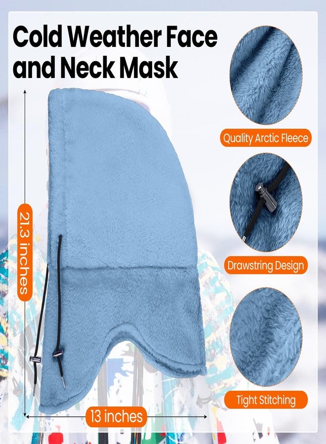 Liitrsh 2 Pcs Balaclava Fleece Ski Mask Winter Sherpa Hood Drawstring Face Mask Men Women for Ski Snowboard Motorcycle Ride(Light Gray, Light Blue) - Image 3
