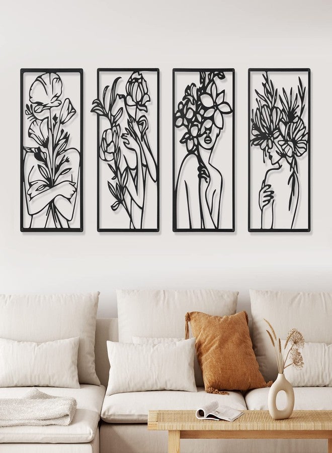 سندير لوحة جدارية معدنية بتصميم بسيط تجريدي لامرأة، مكونة من 4 قطع، من تصميم سندير، رسم خطي بسيط بخط واحد، ديكور جداري منزلي أنيق لغرفة النوم والمطبخ والحمام وغرفة المعيشة - Image 3