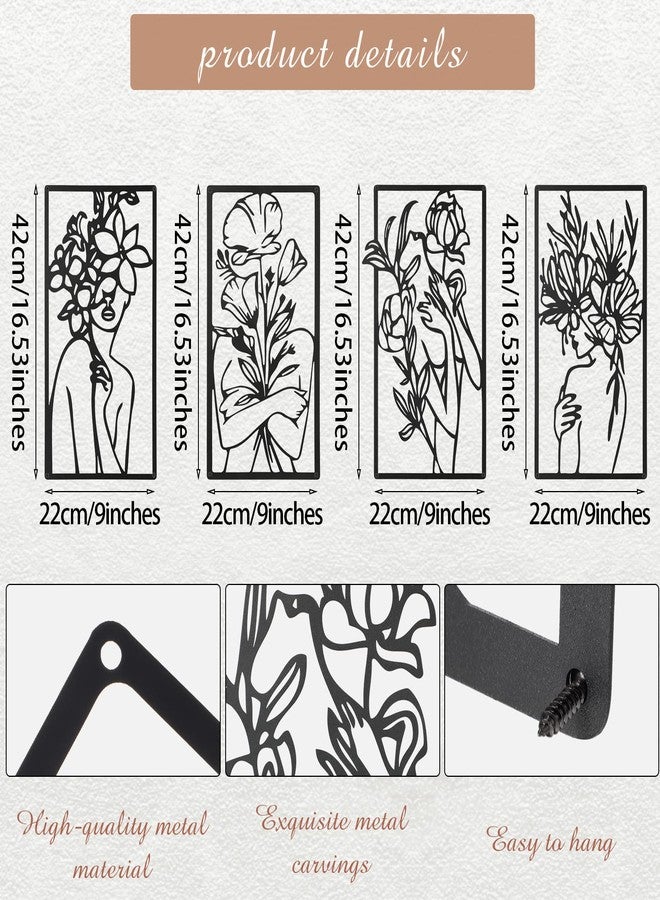 سندير لوحة جدارية معدنية بتصميم بسيط تجريدي لامرأة، مكونة من 4 قطع، من تصميم سندير، رسم خطي بسيط بخط واحد، ديكور جداري منزلي أنيق لغرفة النوم والمطبخ والحمام وغرفة المعيشة - Image 4