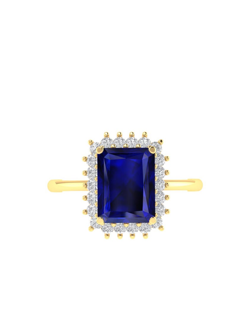 Capri Gold Diana Emerald-Cut Blue Sapphire and Radiant Diamond Ring in 18K Yellow Gold  - Image 1