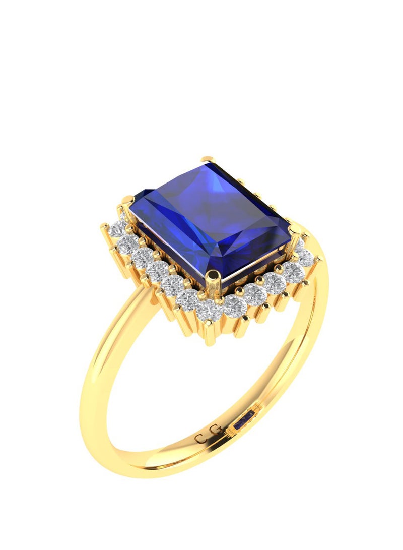 Capri Gold Diana Emerald-Cut Blue Sapphire and Radiant Diamond Ring in 18K Yellow Gold  - Image 2