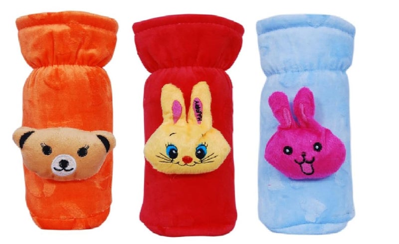Alya The Cheeky Kidzz Pack of 3 New Born Baby Nursing Feeding Bottle Cover with Soft Stretchable Velvet Attractive Cartoon Design I Baby Milk Feeder Bottle Cover 150 ML-200 ML (0-2 Years) (Design 4) - Image 1