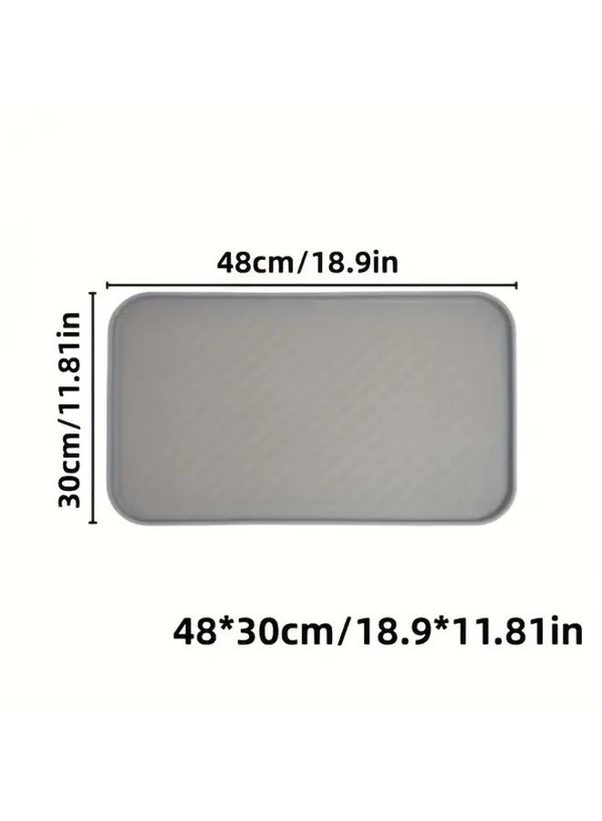 Grey Pet Food Mat 48x30cm Foldable Easy Clean Spill Proof for Cat Dog Bowls - Image 2