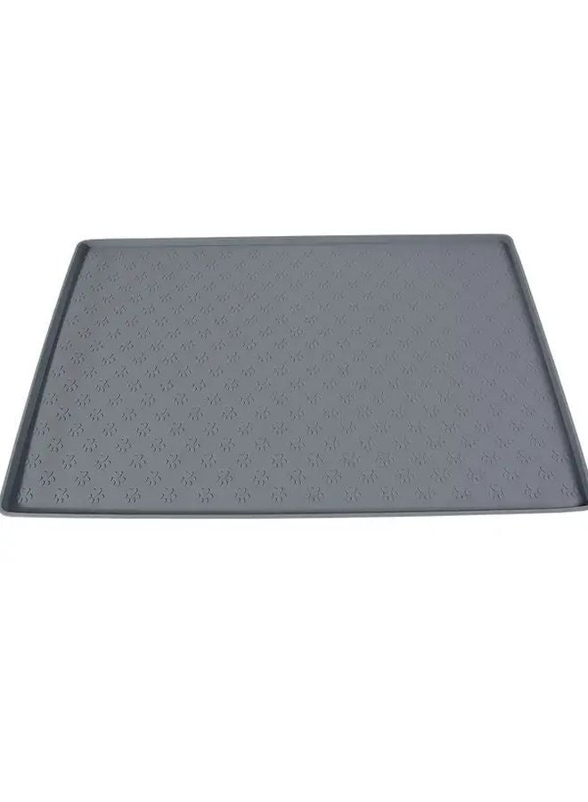 Grey Pet Food Mat 48x30cm Foldable Easy Clean Spill Proof for Cat Dog Bowls - Image 1