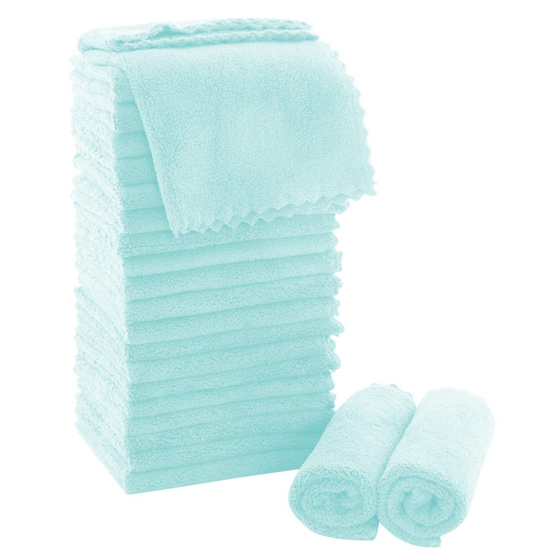 MOONQUEEN Ultra Soft Premium Washcloths Set  12 x 12 inches  24 Pack  Quick Drying  Highly Absorbent Coral Velvet Bathroom Wash Clothes  Use as Bath Spa Facial Fingertip Towel Frozen Blue