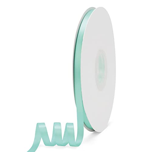 Ewaymado Solid Color Aqua Blue Double Faced Satin Ribbon 3/8" X 50 Yards, Fabric Ribbons Perfect for Wedding and Party Decoration,Gift Wrapping, Sewing, Crafts - Image 1