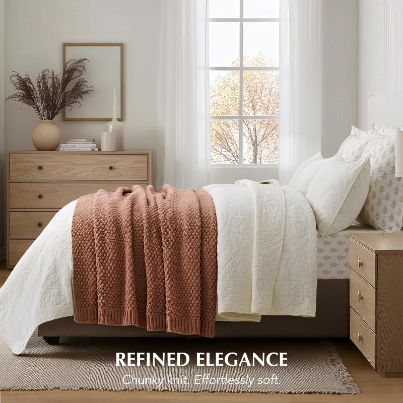 EVERGRACEHOME Chunky Chenille Knit Throw Blanket for Couch, Soft Luxurious Moss Stitch Blankets for Bed, Cozy Decorative Farmhouse Knitted Throws for Sofa, Terracotta Clay, 50" x 60" - Image 4