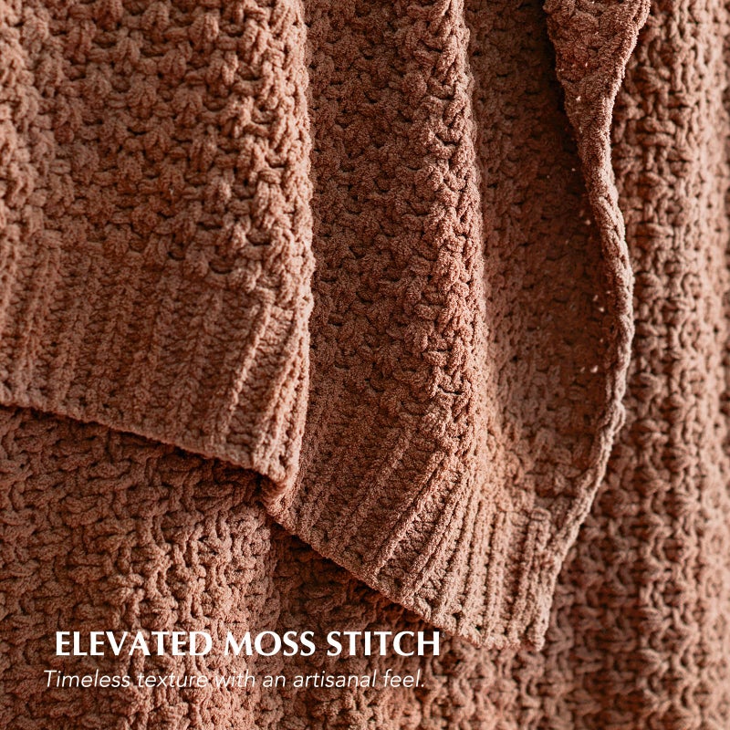 EVERGRACEHOME Chunky Chenille Knit Throw Blanket for Couch, Soft Luxurious Moss Stitch Blankets for Bed, Cozy Decorative Farmhouse Knitted Throws for Sofa, Terracotta Clay, 50" x 60" - Image 2