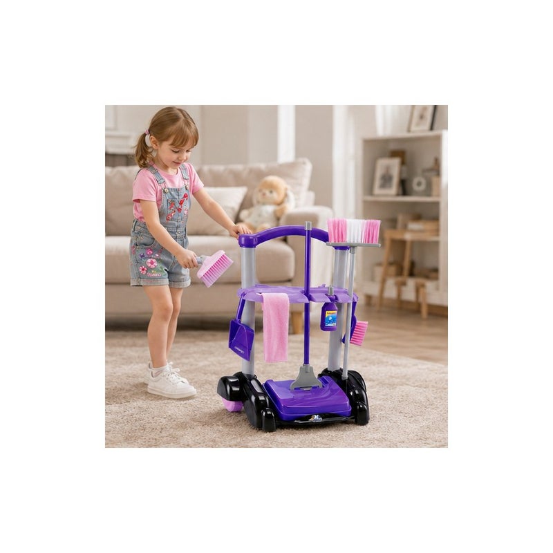 Kids Cleaning Toy Set with Trolley Cart, Broom, Dustpan and Brush, Purple, for Ages 3 and Up - Image 3