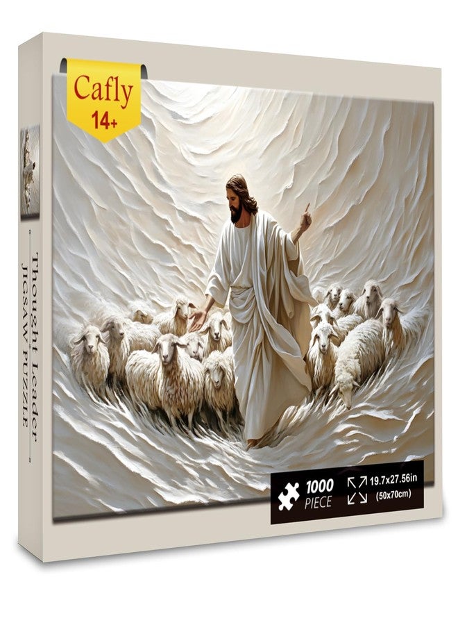 Cafly Jigsaw Puzzles for Adults 1000 Pieces, Adult and Family Game a Flock of Sheep - Jesus The Good Shepherd Religious Thought Leader C0841 - Image 1