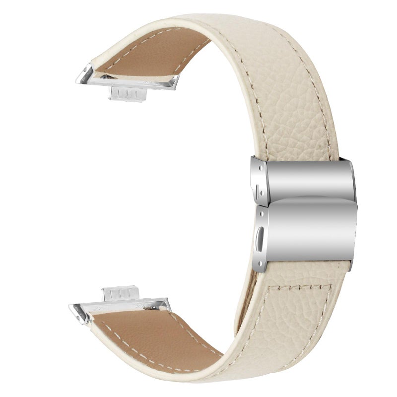 إيروريكس سوار ساعة هواوي واتش فيت 4 / فيت 4 برو / فيت 3 من الجلد بمشبك خلفي فضي من الليتشي (أبيض كريمي) - Image 2