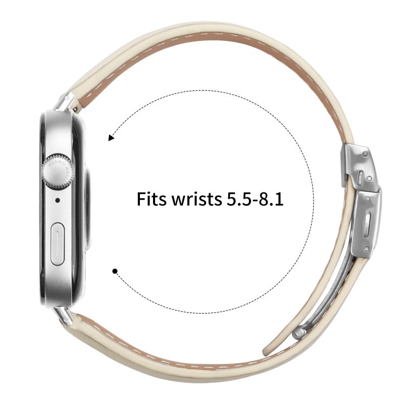 إيروريكس سوار ساعة هواوي واتش فيت 4 / فيت 4 برو / فيت 3 من الجلد بمشبك خلفي فضي من الليتشي (أبيض كريمي) - Image 3