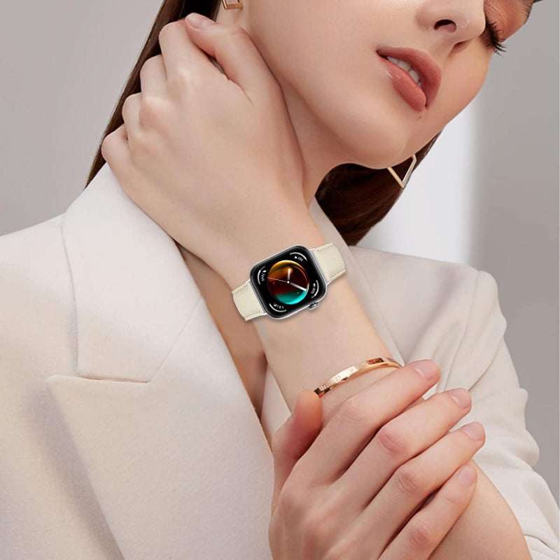 إيروريكس سوار ساعة هواوي واتش فيت 4 / فيت 4 برو / فيت 3 من الجلد بمشبك خلفي فضي من الليتشي (أبيض كريمي) - Image 5