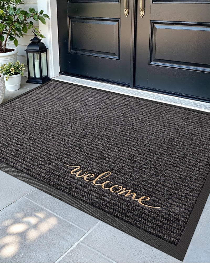 DEXI Front Door Mat Outside Entrance, 4x6 ft Extra Large Rubber Entry Doormat Heavy Duty, Non Slip Welcome Mats for Inside House Floor Entryway Exterior Patio, Welcome Grey - Image 1