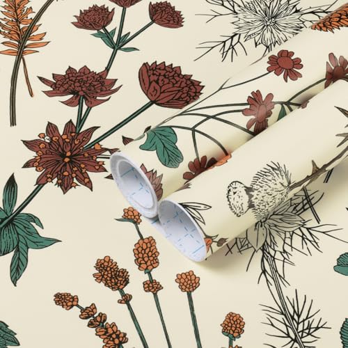 Kitico Peel and Stick Wallpaper Vintage Floral Wallpaper 16.1''x78.7'' Floral Contact Paper Colorful Peel and Stick Self Adhesive Removable for Bathroom Cabinet Decorative - Image 1