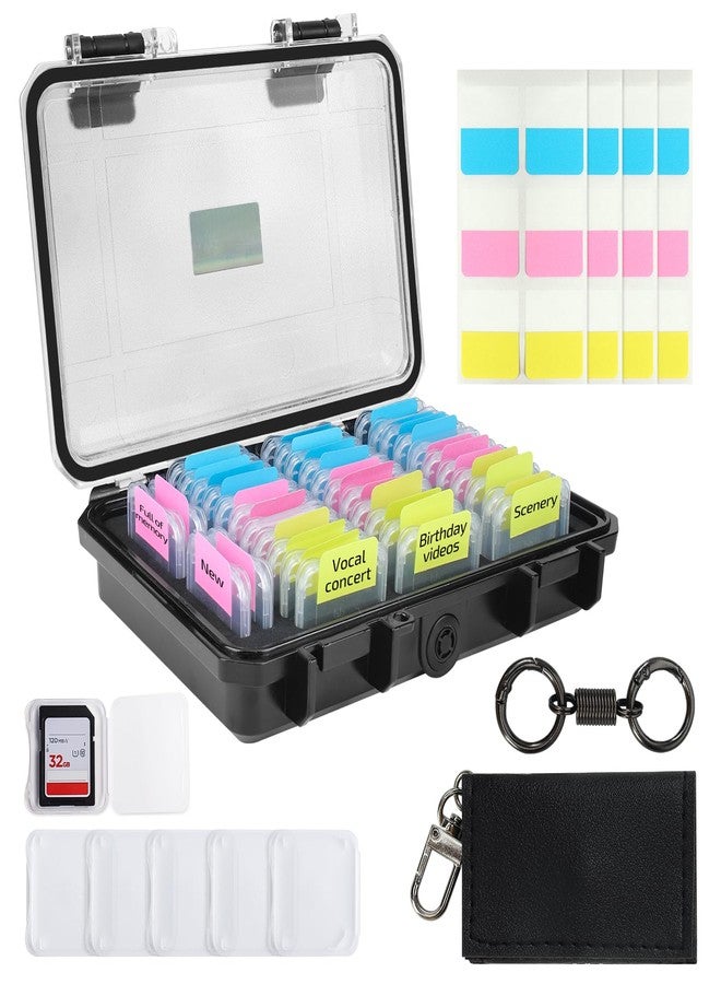 Micscrew 36 Slots Memory Card Case & 36 Transparent Card Cases & 60 Visual Sticky Notes, Water-Resistant Anti-Shock Anti-Dust SD Card Case for Camera, Memory Card Storage Protector(Clear Plastic)