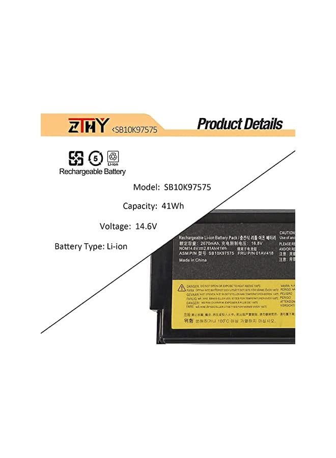 ZTHY 14.6V 41Wh 83 82 Laptop Battery Compatible With Thinkpad E570 E570C E575 Series 01Av418 Sb10K97575 Sb10K97571 Sb10K97572 Sb10K97574 01Av414 01Av415 01Av416 01Av417 4X50M33574 4X50M33573 - Image 3