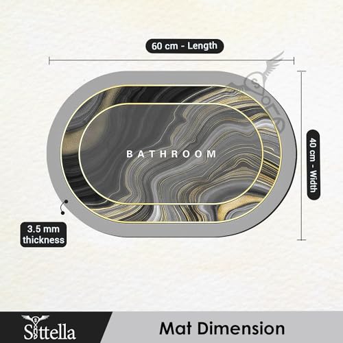 SITTELLA® 2 Pieces (3.5mm) Anti-Skid Water Soaking Marble Print Door Mat, Water Absorbent Mat (40X60Cm) Grey, Oval - Image 3