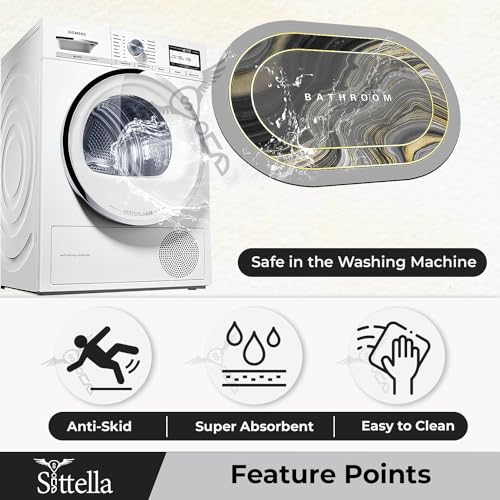 SITTELLA® 2 Pieces (3.5mm) Anti-Skid Water Soaking Marble Print Door Mat, Water Absorbent Mat (40X60Cm) Grey, Oval - Image 5