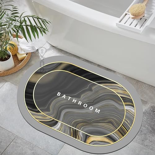 SITTELLA® 2 Pieces (3.5mm) Anti-Skid Water Soaking Marble Print Door Mat, Water Absorbent Mat (40X60Cm) Grey, Oval - Image 2