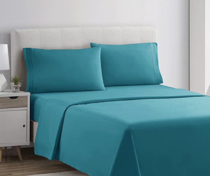 Clara Clark Bed Sheets, Premier 1800 Series 4 Piece Bed Sheet Set, Deep Pocket, Wrinkle, Fade, Stain Resistant, Luxury Soft Bedding Sheets & Pillowcases, King, Teal - Image 2