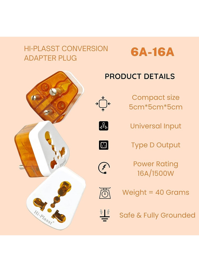 HI PLASST PINS N PLUGS HiPlasst Pack of 3 3Pin HeaterGeyser Plug 16 amp Converter Plug 5amp 15amp Universal Socket Adapter for All Types of Indian and International Devices 6amp16amp  - Image 2