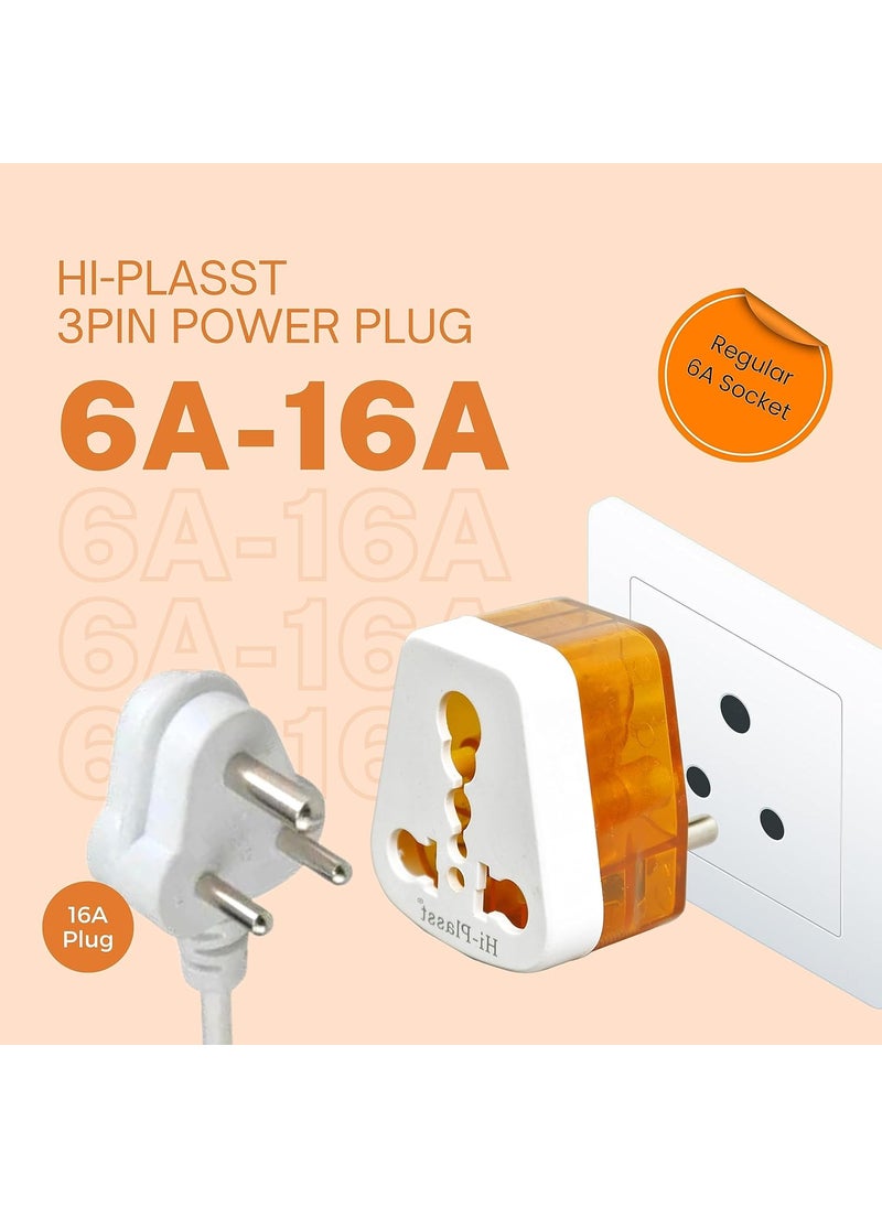 HI PLASST PINS N PLUGS HiPlasst Pack of 3 3Pin HeaterGeyser Plug 16 amp Converter Plug 5amp 15amp Universal Socket Adapter for All Types of Indian and International Devices 6amp16amp  - Image 4