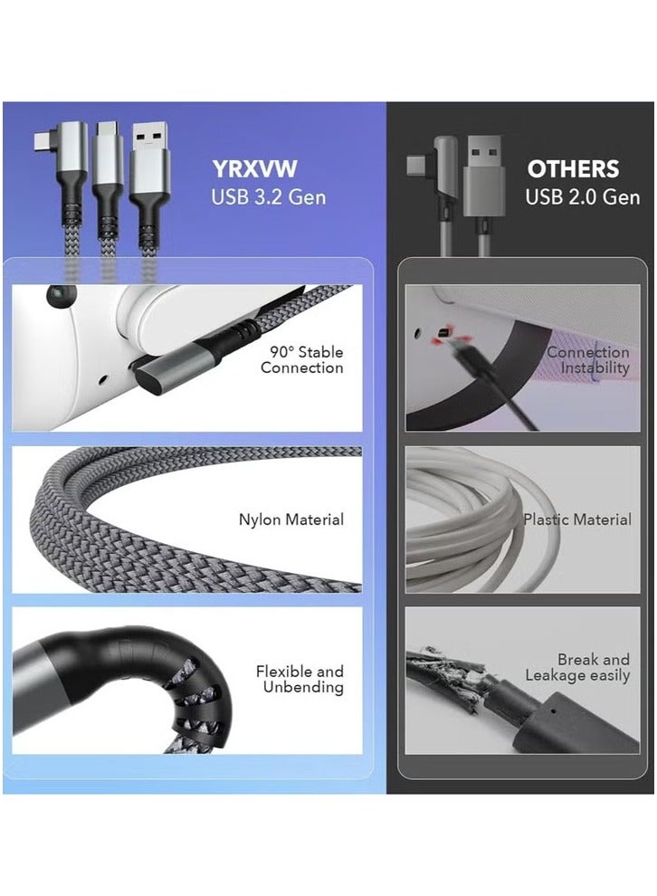 Link Cable 16 FT for Meta Oculus Quest 3, Quest 2/Pro Accessories, 3 in-1 Charging While Playing All Day, with USB C Sufficient Power for VR Headset - Image 5