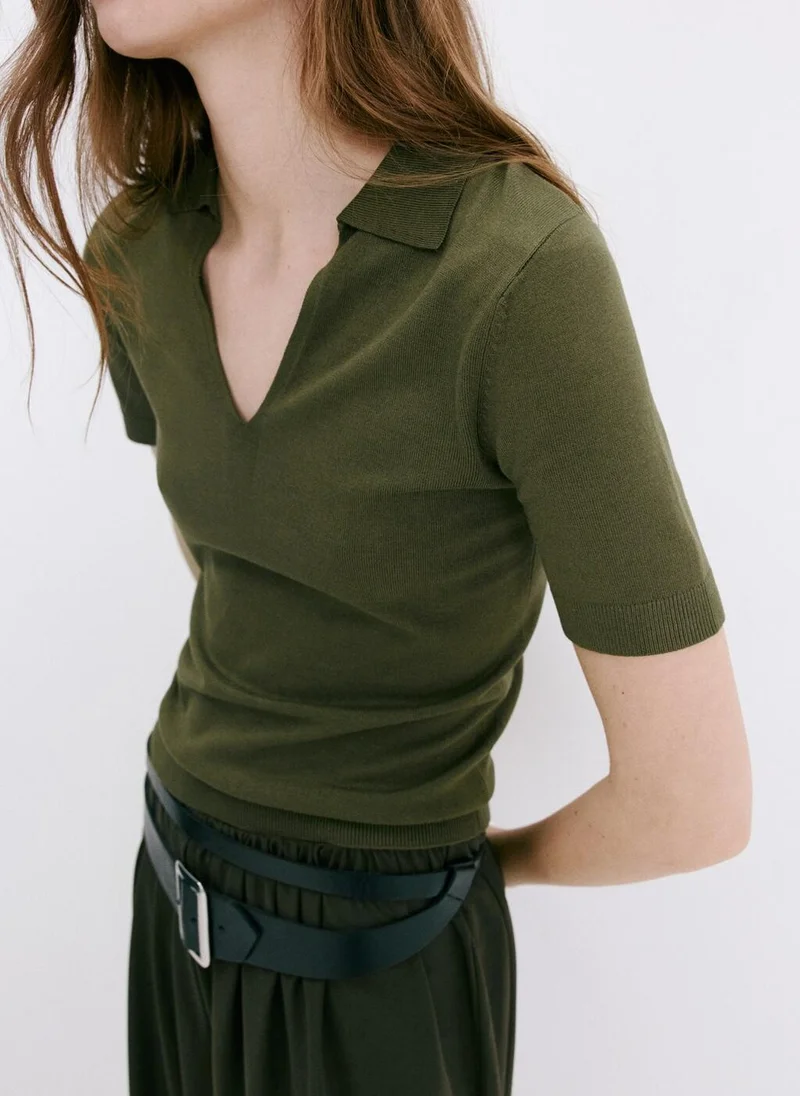 Mango 37-KHAKI Fine-Knit Polo Shirt for Women | Best Price UAE