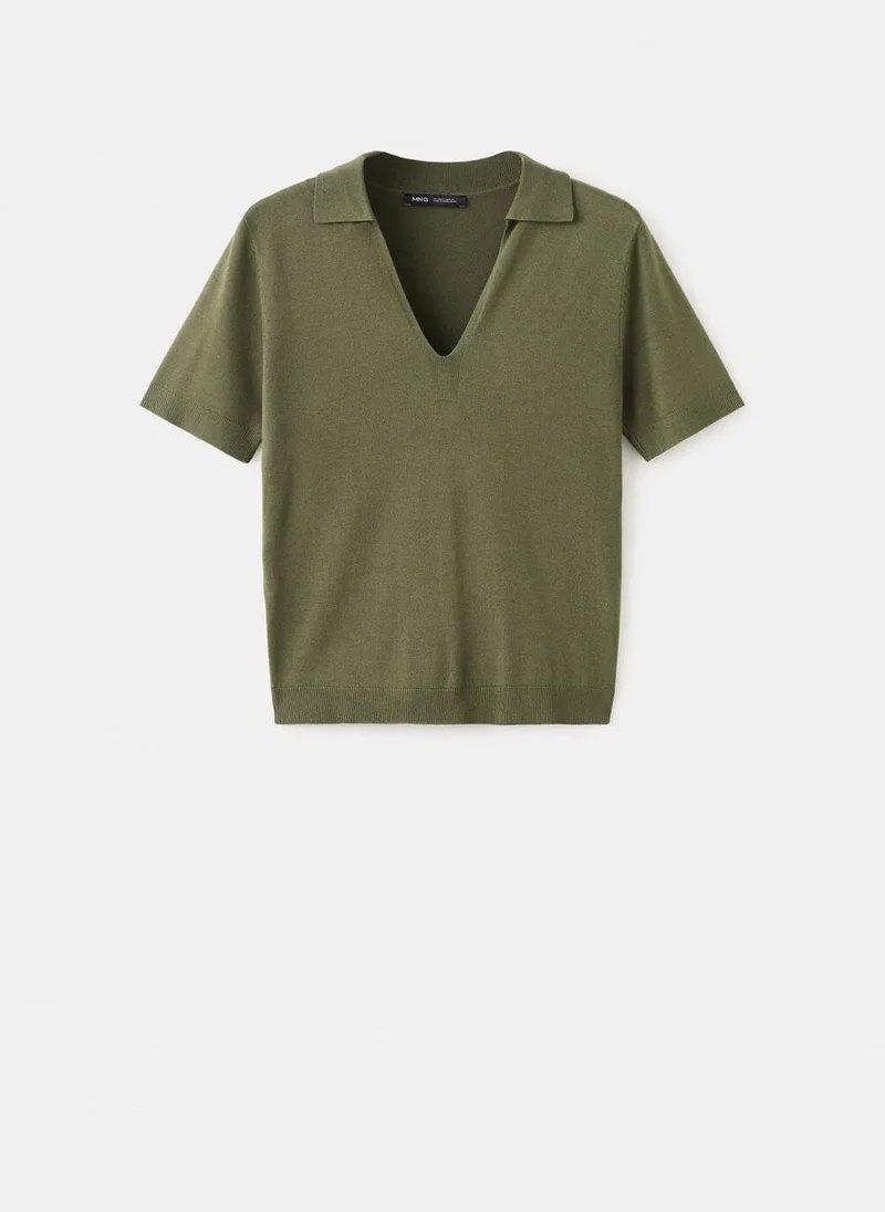Mango 37-KHAKI Fine-Knit Polo Shirt for Women | Best Price UAE