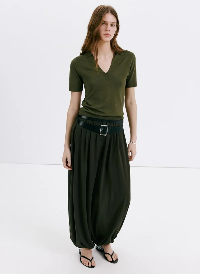 Mango 37-KHAKI Fine-Knit Polo Shirt for Women | Best Price UAE