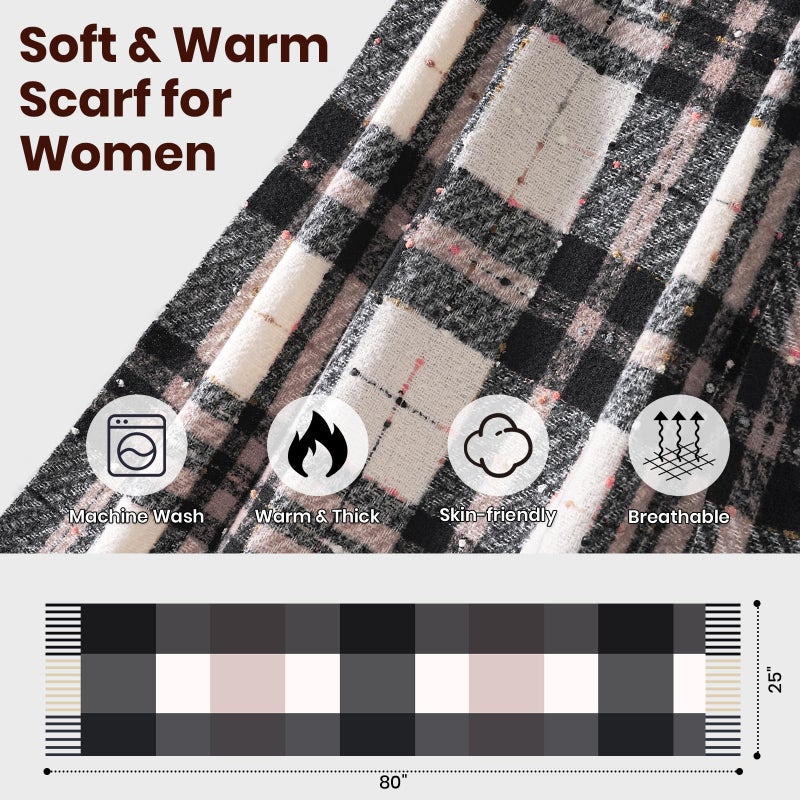 coclothy Scarf for Women - Winter Womens Long Plaid Scarf, Warm Pashmina Shawls and Wraps Fashion Cashmere Feel Blanket Scarves - Image 2