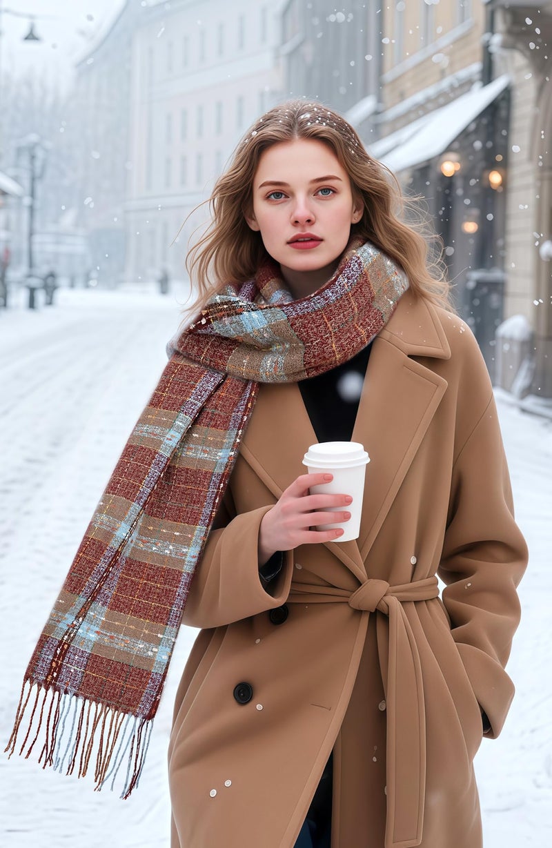 coclothy Scarf for Women - Winter Womens Long Plaid Scarf, Warm Pashmina Shawls and Wraps Fashion Cashmere Feel Blanket Scarves - Image 5