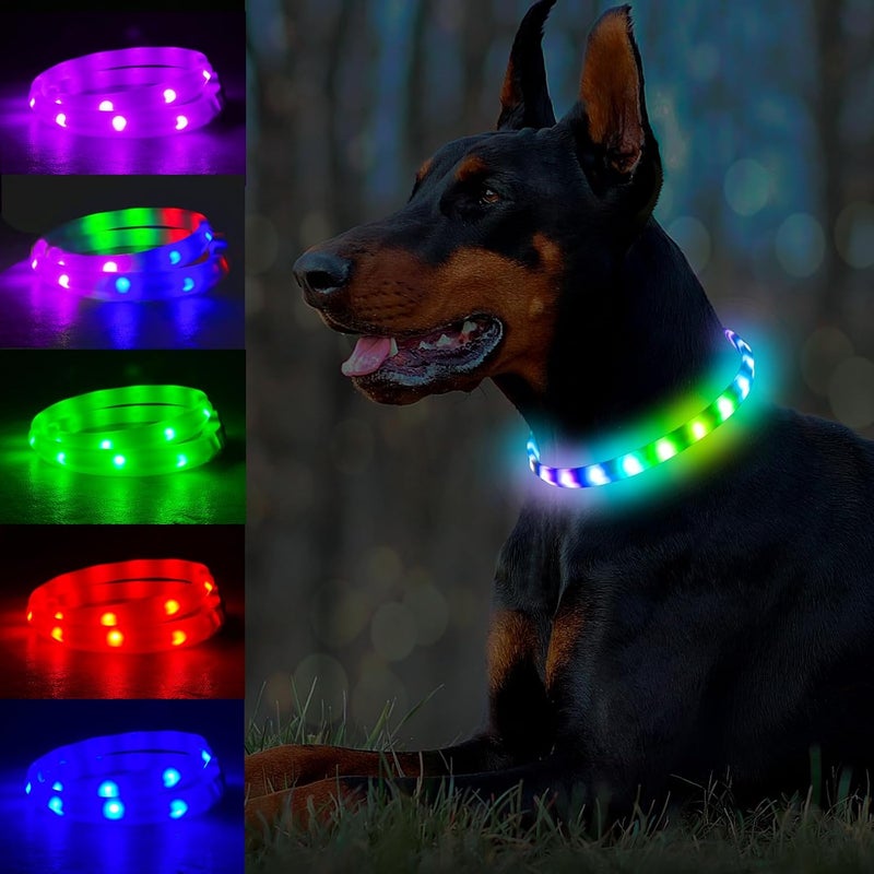 GS GLOWSEEN Dog Light Up Collar,Multicolor LED Dog Collar Rechargeable USB C,Rainproof Lighted Dog Glow Collar for Night Walking Cuttable for Large Medium Small Dogs Pet - Image 1