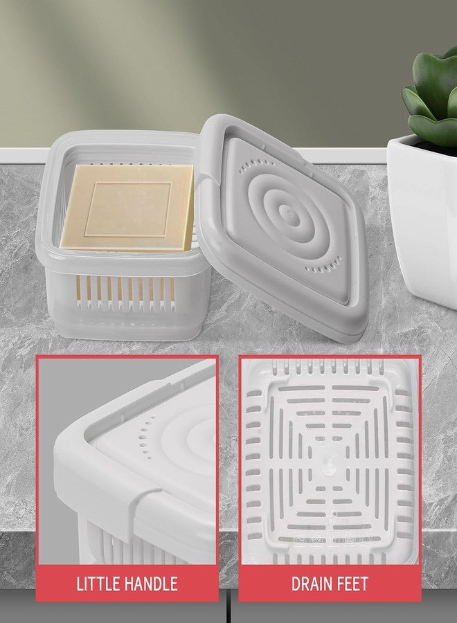 Yomvzake Square Soap Travel Case with Lid Bar Soap Tray and Drain Rack for Bathroom Shower, Portable Soap Rest Holder for Gym, Travel, Camping, Tightly Closed White Soap Box - Image 2