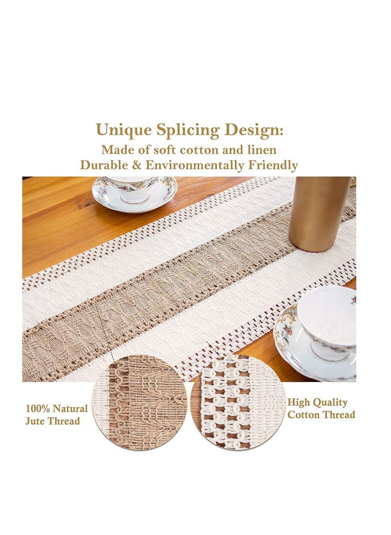 SYOSI - Macrame Table Runner Burlap Table Runners Farmhouse Style Boho Table Runners with Tassels Rustic Splicing Cotton Table Runner for Wedding Home and Dining Table Decor 12  71 Inch - Image 1