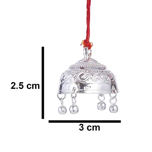 DHRUVS COLLECTION Silver Carved Chatra - Chattar with Attached Hook & Ghunghroo for Pooja, Temple, Home Decor & Gifting Purposes (Small Size, 5.5 Grams) - Image 3