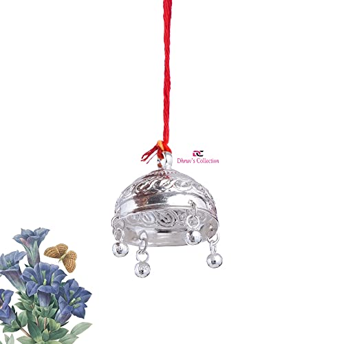 DHRUVS COLLECTION Silver Carved Chatra - Chattar with Attached Hook & Ghunghroo for Pooja, Temple, Home Decor & Gifting Purposes (Small Size, 5.5 Grams) - Image 2