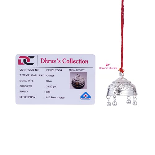 DHRUVS COLLECTION Silver Carved Chatra - Chattar with Attached Hook & Ghunghroo for Pooja, Temple, Home Decor & Gifting Purposes (Small Size, 5.5 Grams) - Image 4