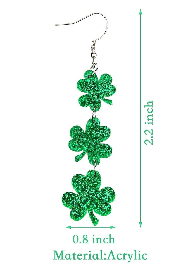 Cifudec St Patricks Day Green Shamrock Clover Earrings for Women, Good Luck Hoop Dangle Glitter Earrings Irish St. Patrick's Day Accessories, Normal, Acrylic, No Gemstone - Image 2