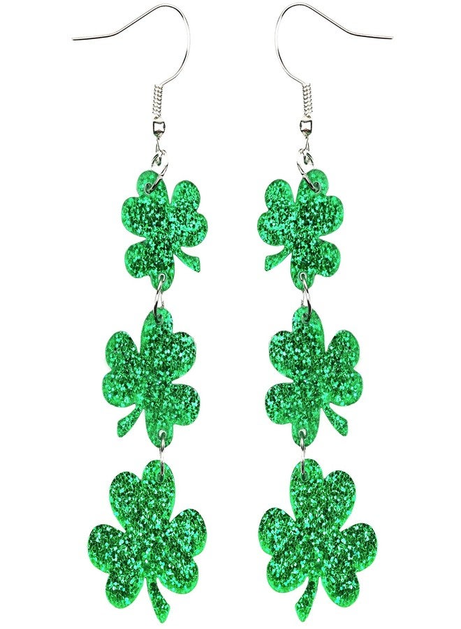 Cifudec St Patricks Day Green Shamrock Clover Earrings for Women, Good Luck Hoop Dangle Glitter Earrings Irish St. Patrick's Day Accessories, Normal, Acrylic, No Gemstone - Image 1