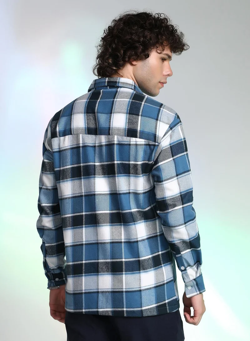 CAHOOT  Men's Ocean Blue Tartan Utility Shacket for Men | Best Price UAE
