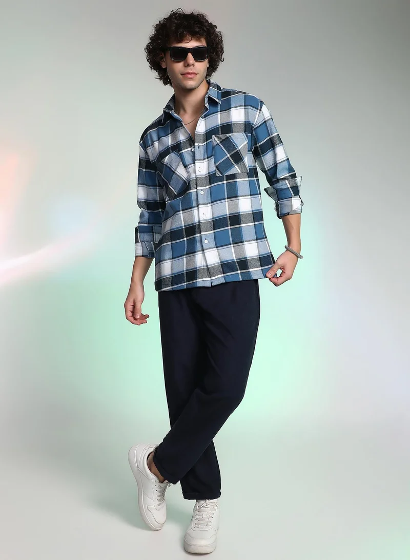 CAHOOT  Men's Ocean Blue Tartan Utility Shacket for Men | Best Price UAE