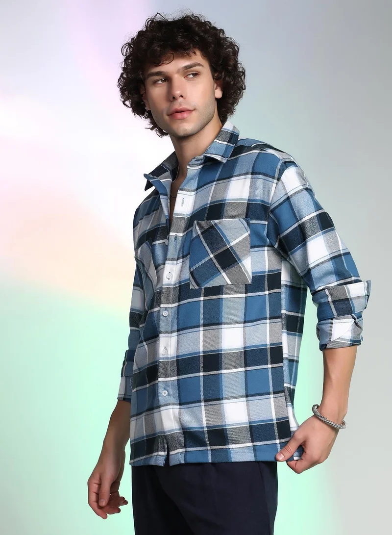 CAHOOT  Men's Ocean Blue Tartan Utility Shacket for Men | Best Price UAE