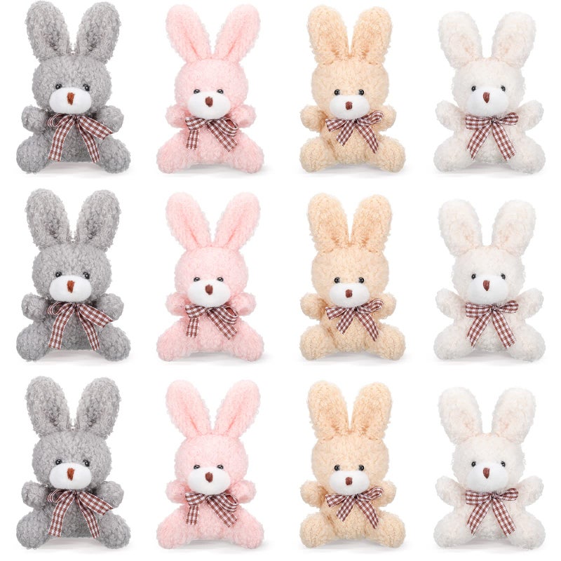 Zomiboo 12 Pcs Easter Mini Plush Bunny 32 Inch Cute Stuffed Animal Bulk Small Soft Rabbit Dolls Toys Gifts for DIY Keychain Birthday Baby Shower Wedding Party Favor Gifts Pink Apricot Gray White - Image 3
